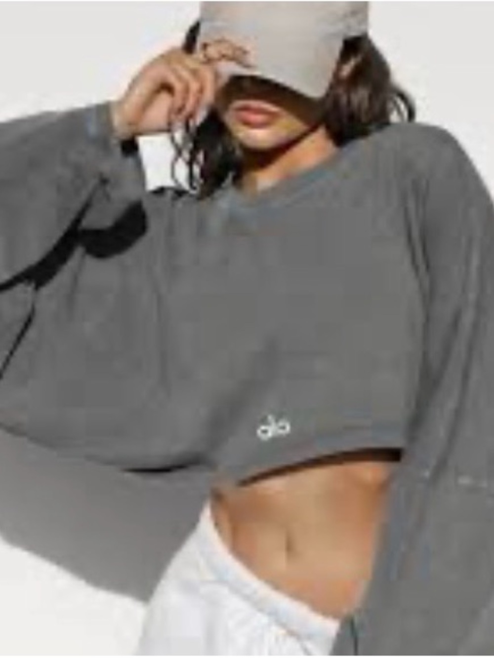 ALO Yoga Gray Cropped Long-Sleeve Top